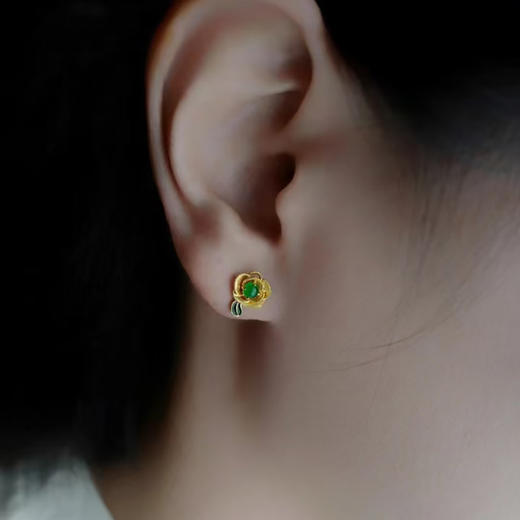 龢盒原创 玫瑰的故事 18k翡翠珐琅耳钉 商品图3