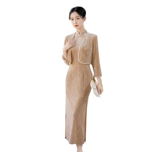 2024秋季新款日常可穿无袖时尚改良新中式披肩旗袍两件套SYK801170 商品图4