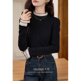 鹿向南「米兰之夜」黑色百搭打底T恤