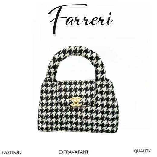 香奶奶 千鸟格 手提包 黑拼白色 商品图0