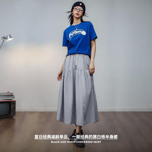 马登复古黑白格半身裙气质a字裙长款显瘦伞裙不规则设计百搭夏女 商品图1