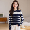 雀说 羊毛针织衫套头衫新款条纹女士秋季宽松显瘦韩版上衣4ZF-788-JC3 商品缩略图1