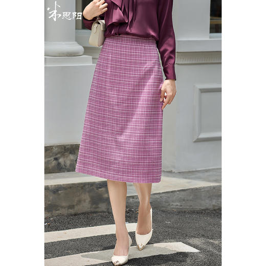 剩L 米思阳2026春季新款知性高级轻奢细格纹开叉修身半身裙品牌女装3699 商品图0