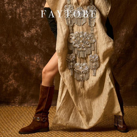 FAYTOBE “索玛”堆堆靴24秋百搭麂皮西部靴玛瑙饰扣牛京低跟长靴 商品图8