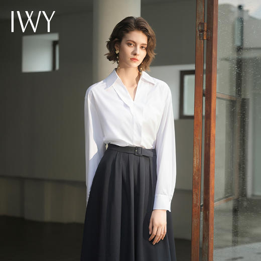 IWY/简约干练白色衬衫遮腰显瘦法式轻奢休闲百搭衬衣B14231 商品图1
