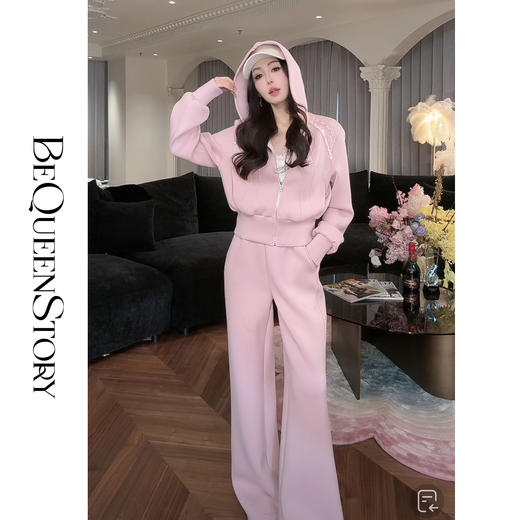 BeQueenStory【动感千金】减龄手工短款连帽外套&显瘦长裤套装 商品图2