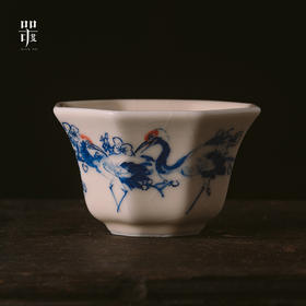 问鼎器度汝窑鹅黄青花八方杯（仙鹤戏红梅）八方杯(写意兰花草)八方杯（竹子）八方杯（兰竹图）（缺货）