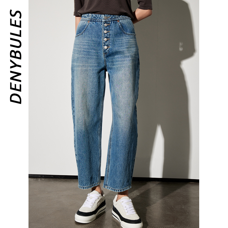 DENYBULES复古排扣九分法棍裤