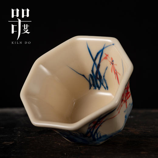 问鼎器度汝窑鹅黄青花八方杯（仙鹤戏红梅）八方杯(写意兰花草)八方杯（竹子）八方杯（兰竹图）（缺货） 商品图5