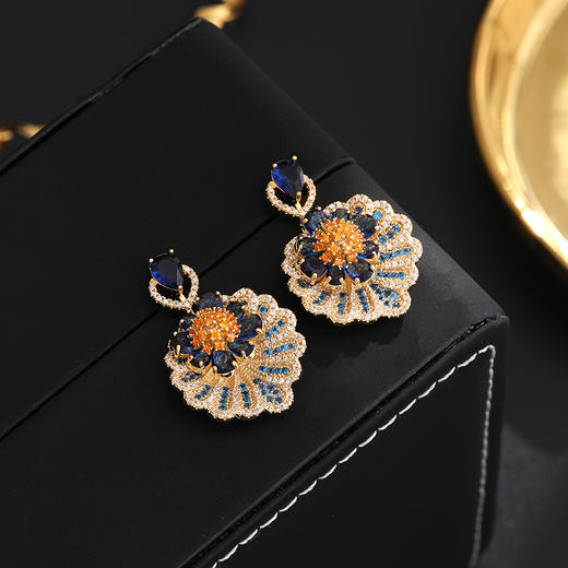 雀说 高版本925银+加厚真金电镀微镶锆石镶钻扇叶耳环波西米亚高4ZF-1232 商品图0