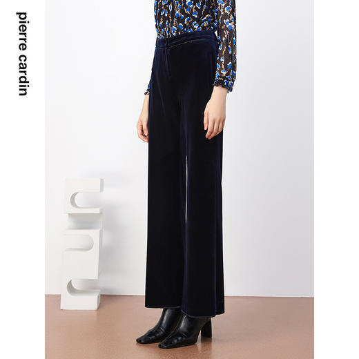 皮尔卡丹女装裤西装裤蓝色丝绒好打理日常通勤直筒裤P3320T3998N0
 商品图4