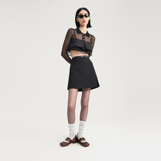 [捡漏价]lost in echo2024秋季新款小众黑色polo领透视修身长袖打底衫上衣 商品图0