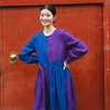 * 绽放旅行女装638朵/亚麻拼色蓝紫撞色打揽手工绣宽松长袖连衣裙 商品缩略图1