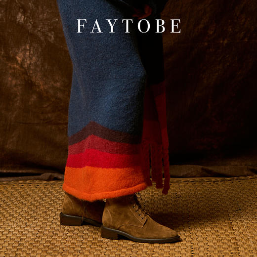 FAYTOBE 绒面带扣马丁靴系带尖头胎牛京舒适平底短靴 商品图5