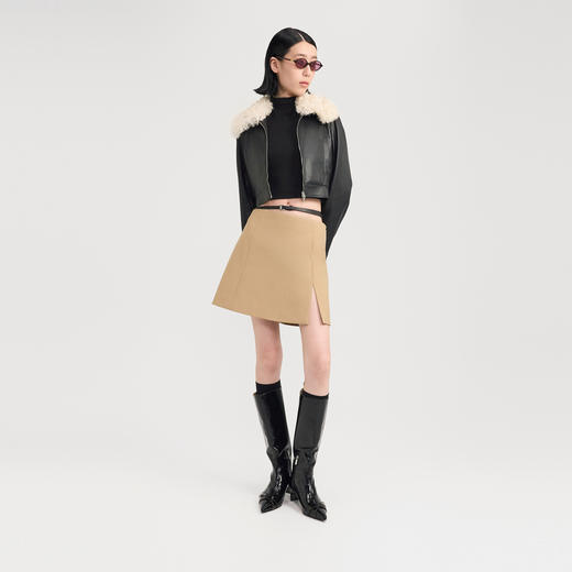 lost in echo2024秋季新款机车毛领黑色短款皮夹克皮衣外套女 商品图0