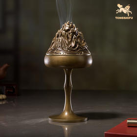 铜师傅《高杆博山炉》客厅桌面铜香炉摆件 家居装饰工艺品