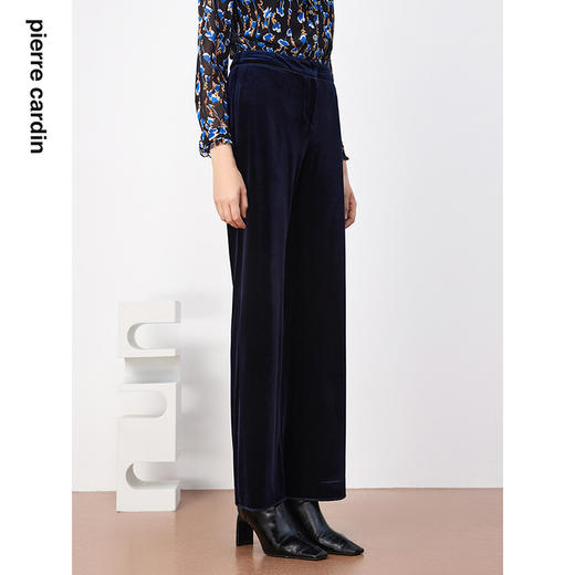 皮尔卡丹女装裤西装裤蓝色丝绒好打理日常通勤直筒裤P3320T3998N0
 商品图1