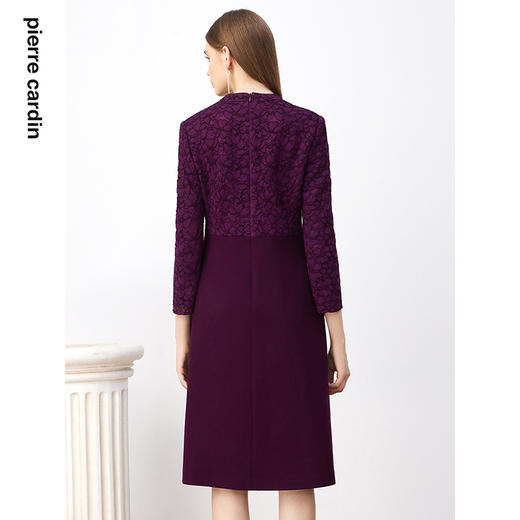 皮尔卡丹女装连衣裙蕾丝拼接长袖优雅商务通勤羊毛裙P3318E3885Z0
 商品图2