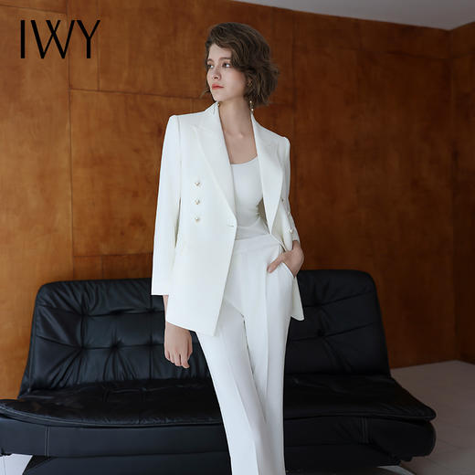 IWY/白色时尚高级设计感职业装播音艺考主持人两件套通勤干练套装C14260+P34225 商品图2