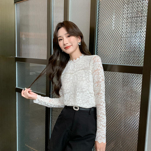 奢姿大码女装2025秋季气质半高领蕾丝打底衫胖妹妹时尚穿搭套装9943153527 商品图4