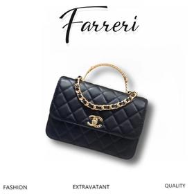 香奶奶 23b新款黑金手柄 皮穿链与菱格纹鸳鸯扣