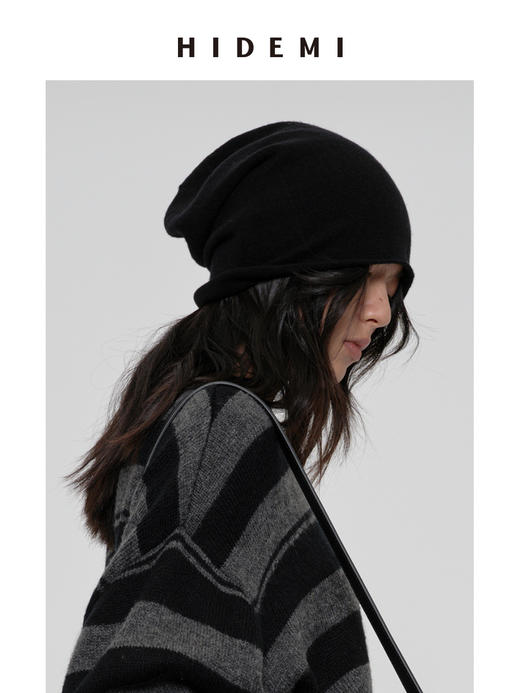 HIDEMI【辛芷蕾同款】进口美利奴羊毛极简堆堆感慵懒冷帽 黑色/摩卡灰/羊毛米/卡其酥/艺术灰 商品图6