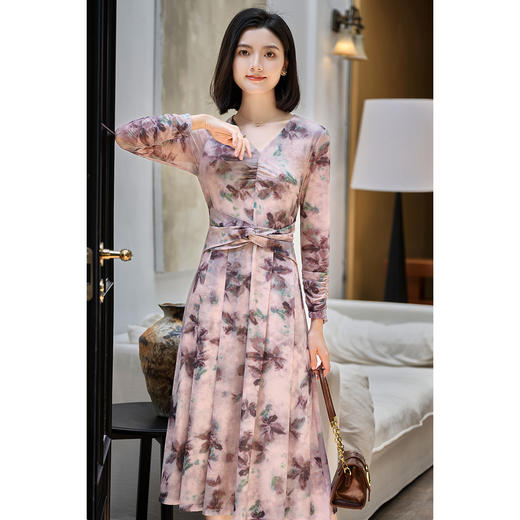 剩S/M 米思阳2026春季新款水墨晕染网纱连衣裙气质垂感显瘦茶歇裙女3705 商品图1