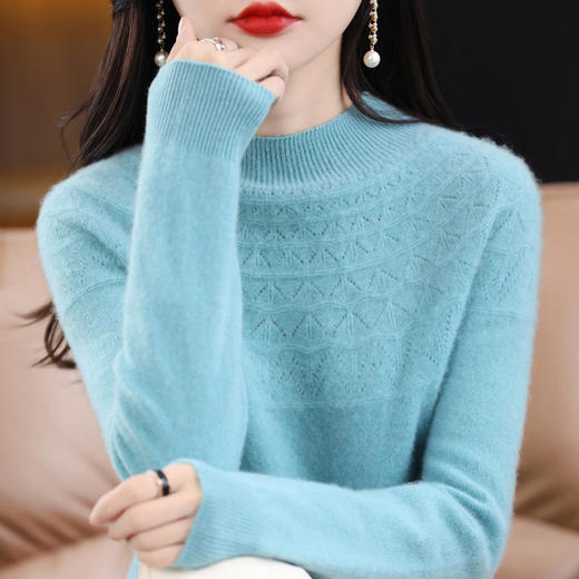 BANHUI板绘-XK-1105一线成衣半高镂空羊毛衫 | 柔软舒适 吸湿透气  滑糯顺垂 简约时尚 商品图3