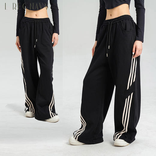 [100%棉] 美式复古伞兵裤 阔腿+束脚两穿 侧边条纹撞色 宽松直筒运动休闲裤 商品图4