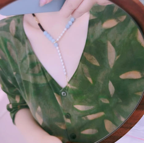 甄珠贝 天然宝石项链 很有风格的一款 海蓝宝+绿草莓晶+石榴石+天然珍珠 商品图9