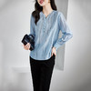 TC 720001开衫真丝V领衬衫气质条纹桑蚕丝小衫 商品缩略图0