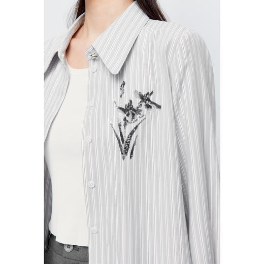 【积分换购不退货】【特惠不退货】诗凡黎条纹翻领衬衫2024夏新款衬衣女3F4320961 商品图3