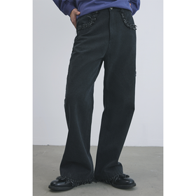 GOODBAI 916 毛边刺绣水洗微喇休闲裤