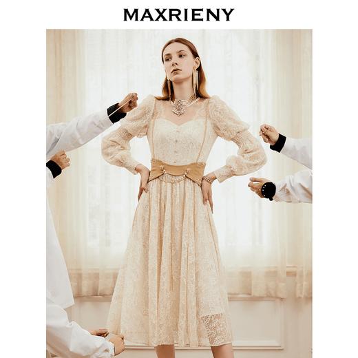 MAXRIENY重工蕾丝长裙女秋季长袖提花连衣裙宫廷浮雕裙气质优雅(货号:MC8332380081DR1) 商品图1
