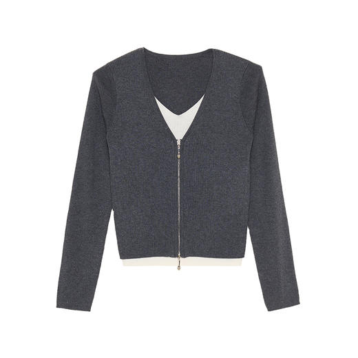 Heydress假两件针织衫女秋季法式绵羊毛开衫叠穿撞色层次感上衣 商品图4