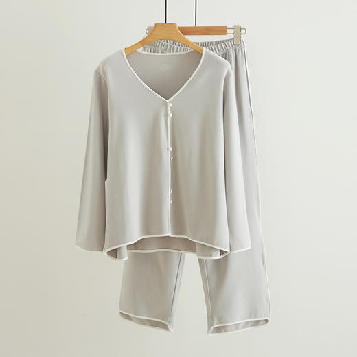 女牙签条撞色包扣家居服睡衣套装 A09702 商品图3