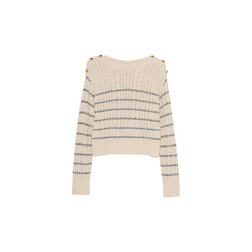 Heydress金属扣条纹针织衫女秋季一字领肌理感复古慵懒宽松上衣 商品图4