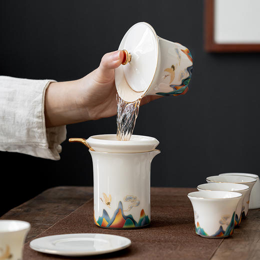 鹤瑞呈祥 羊脂玉茶具 功夫套装 家用陶瓷盖碗 茶壶茶杯景德镇2024新款精致礼盒装 商品图10