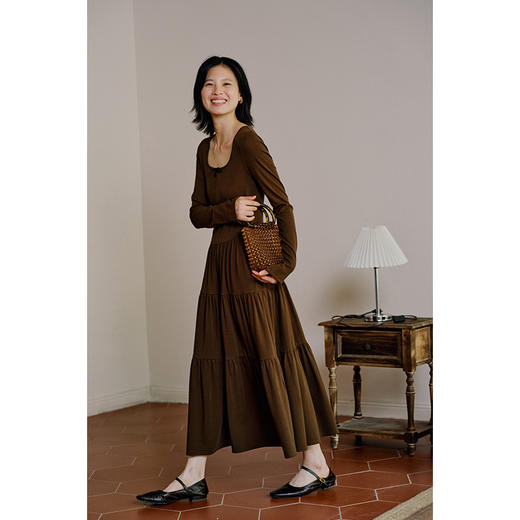 HeyDress法式针织连衣裙女秋季浪漫芭蕾舞风方领收腰显瘦长袖裙子 商品图2