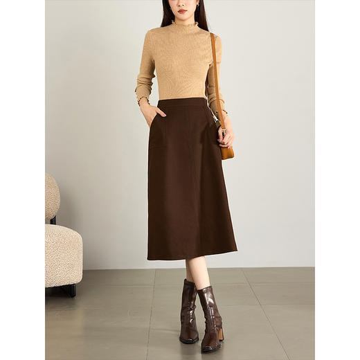 【年终特卖】熙世界复古毛呢半身裙2025秋冬新款通勤气质高腰显瘦a字西装裙 商品图4