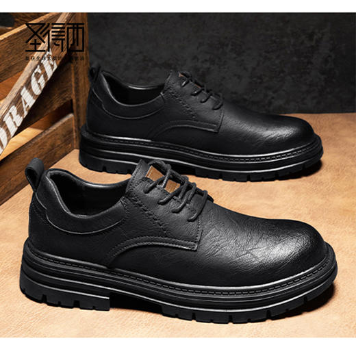 圣得西圆头系带防滑耐穿复古商务质感休闲皮鞋男2452963059 商品图2