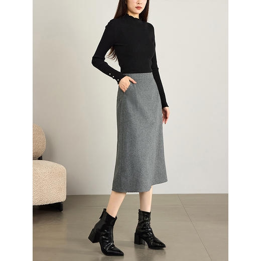 【年终特卖】熙世界复古毛呢半身裙2025秋冬新款通勤气质高腰显瘦a字西装裙 商品图1