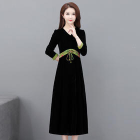 时尚气质，中式高腰连衣裙QYM- YM-24SD59-Y