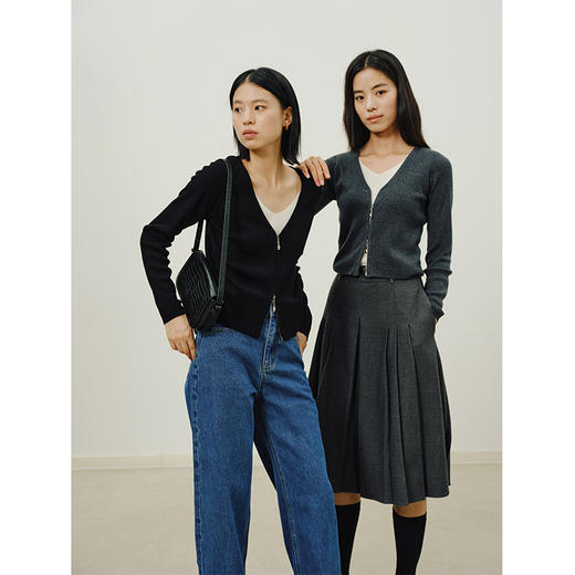 Heydress假两件针织衫女秋季法式绵羊毛开衫叠穿撞色层次感上衣 商品图1