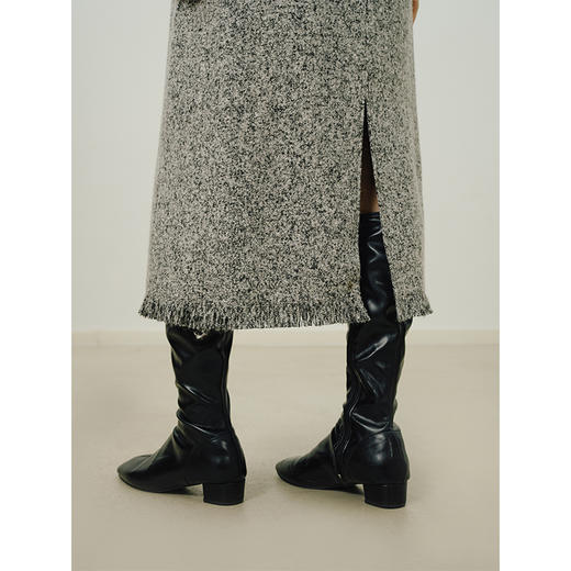 HeyDress法式流苏连衣裙女秋季收腰显瘦设计感直筒毛呢背带裙子 商品图2