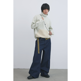 GOODBAI 916 logo绣花腰带可拆水洗撞色直筒牛仔裤