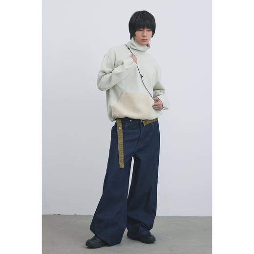 GOODBAI 916 logo绣花腰带可拆水洗撞色直筒牛仔裤 商品图0