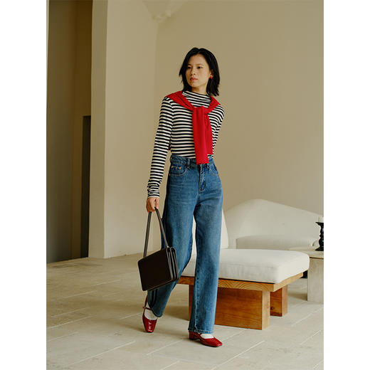 Heydress复古撞色牛仔裤女秋季高腰显瘦阔腿裤百搭通勤直筒裤子 商品图3