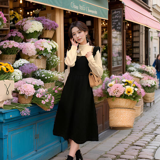9/4奢姿大码女装2024秋季木耳边拼接假两件针织裙子胖妹妹时尚连衣裙9743891217 商品图0