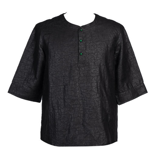 荷言   青如染 新中式黑色短袖非遗香云纱真丝桑蚕丝男装旗袍 商品图1